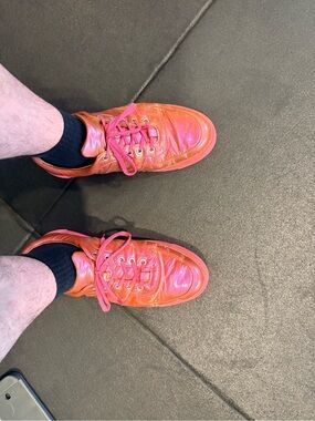 John Fluevog Vibrant Pink-Orange Leather Sneakers